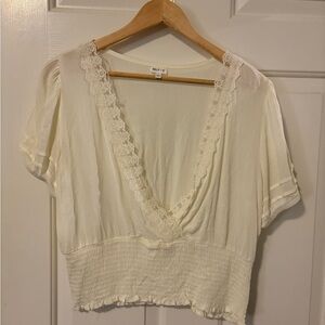 SELF E  Ivory Lace V-Neck Blouse